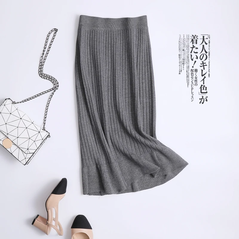 

Women Skirt Spring Office Lady Knitted Black Pencil Skirts Ladies High Waist Elegant Skir Party Club Skirt Trumpet / Mermaid