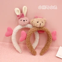 korea cute cartoon loving bear rabbit hairband plush face headband hairpin hair accessories