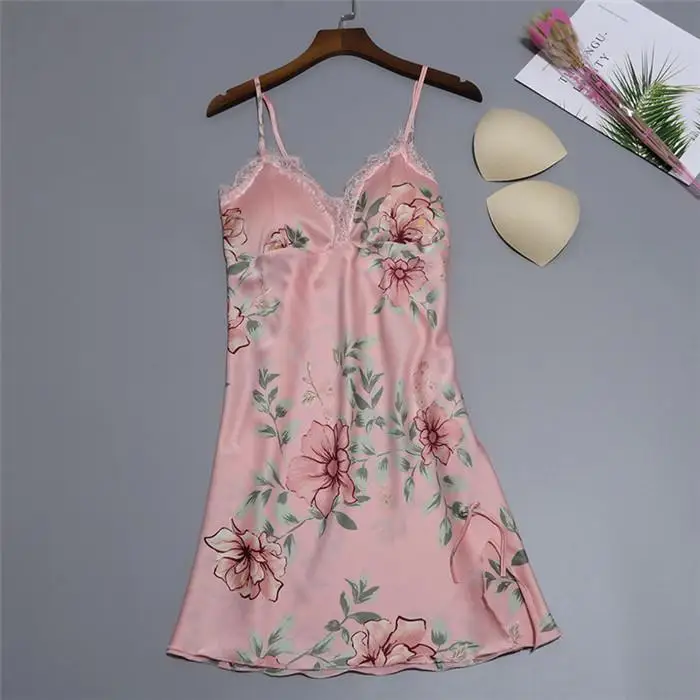 Nightgown Pink Сексуальное женское атласное Короткое Кимоно, халат, ночная рубашка, халат с цветочным принтом, мягкий халат, Свадебный халат для невесты, халат для подружки невесты - Цвет: Nightgown Pink
