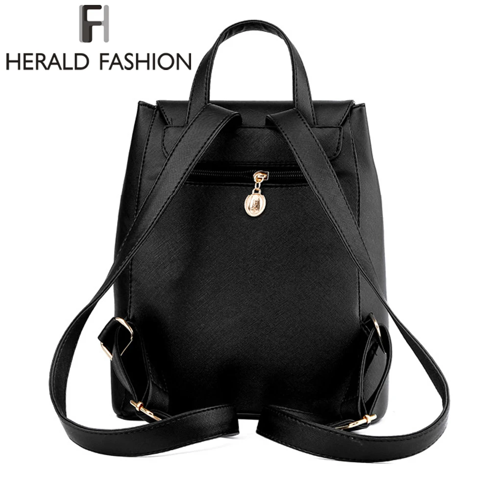 Herald Fashion Quality Women Leather Backpack Female Mochila Escolar School Bags For Teenagers Girls Causal Lady's Travel Bag |