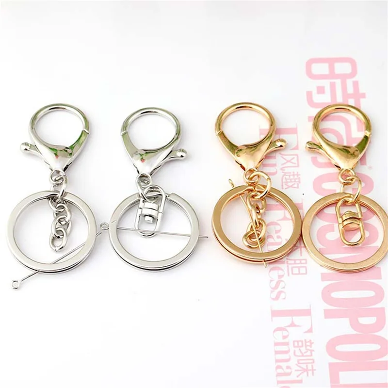

10pcs/lot 33mm Key Ring Long Popular Classic 5Colors 2Styles Plated Lobster Clasp Key Hook Chain Jewelry Making for Keychain