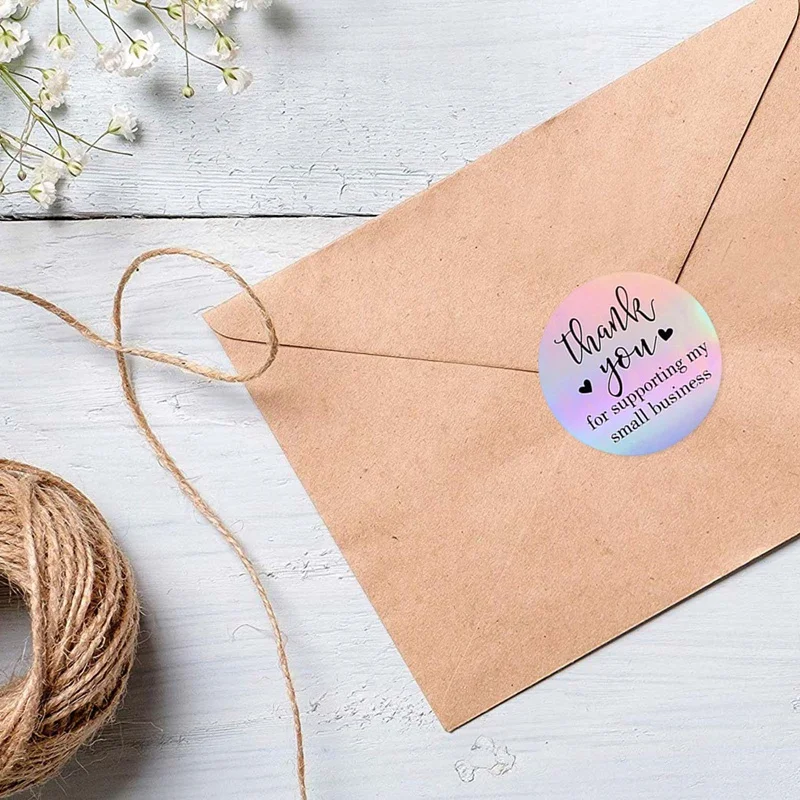 

500 pcs/roll Thank You for My Small Business Stickers Laser Rainbow Silver Color Adhesive Shipping Mail Labels DIY Decor Decals