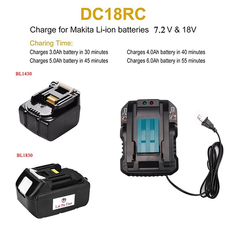 DC18RC 14 4 в 18 4A литий-ионная батарея зарядное устройство для Makita BL1830 BL1840 BL1850 BL1815 BL1430