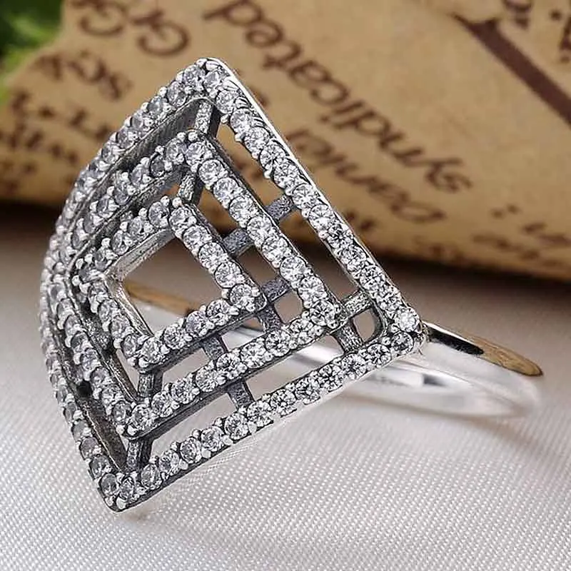 

Original Vintage Geometric Lines With Crystal Rings For Women 925 Sterling Silver Ring Wedding Party Fine Europe Jewelry Gift