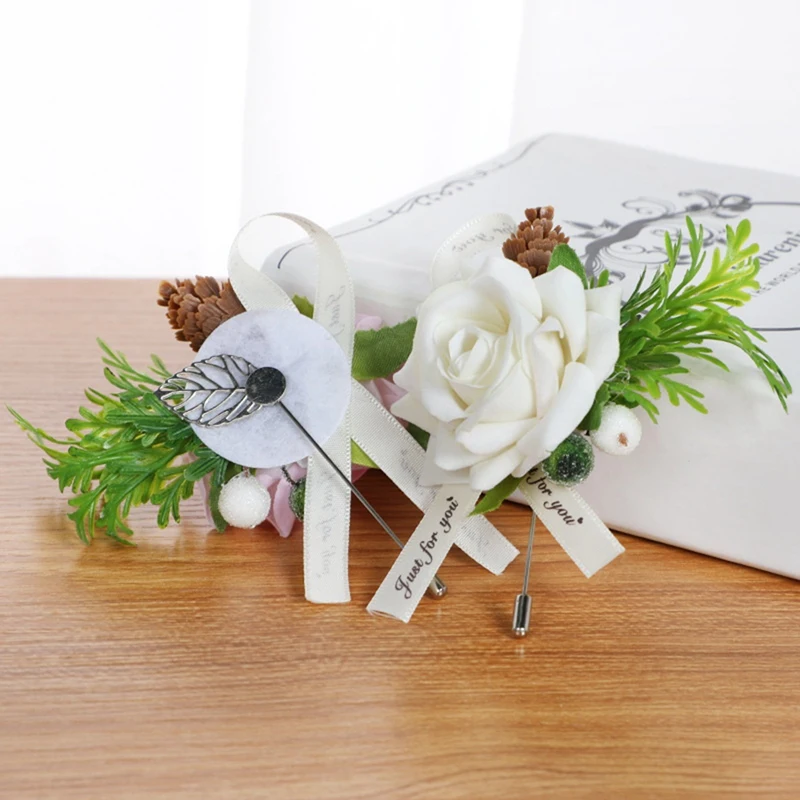 

4 шт. Свадебные бутоньерки белая Роза Корсаж бутоны цветы с булавкой и зажимом для жениха невесты костюма платья Декор