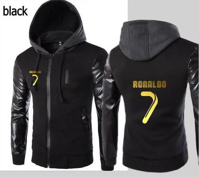 Мужская кожаная куртка с капюшоном CR7 Cristiano Ronaldo модная мотоциклетная