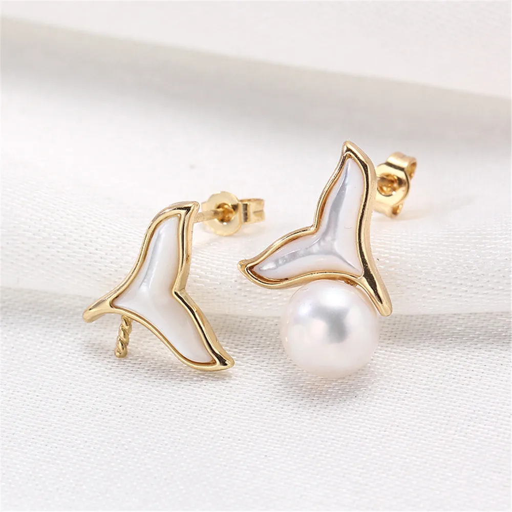 

14K gold color preserving fishtail Fritillaria natural pearl S925 silver needle Earrings DIY accessories fashion women