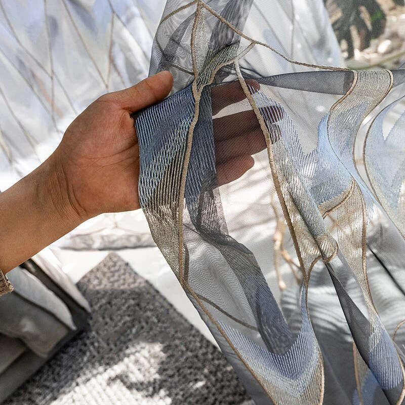 Серая Тюлевая занавеска в скандинавском стиле с геометрическим узором тонкая