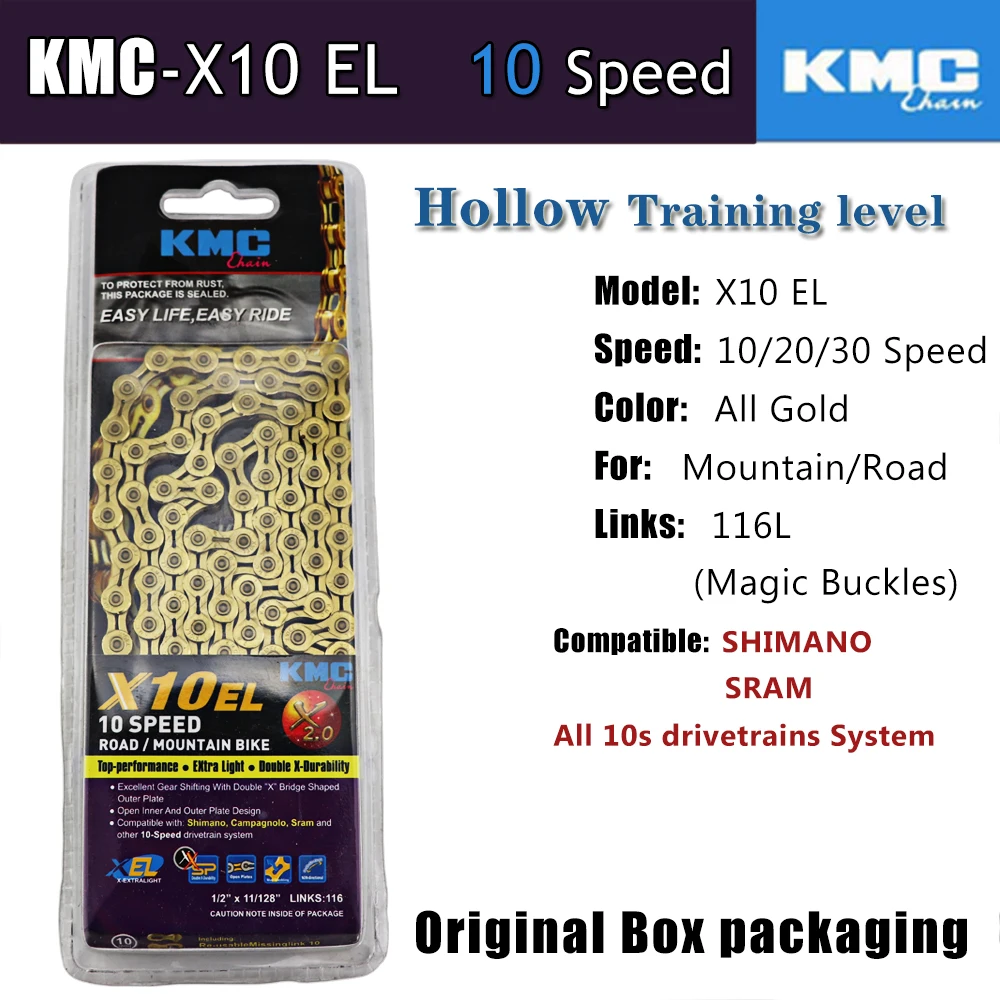 X10 EL Gold KMC X8 X 9 10 11 S EPT EL Z9 скоростной горный шоссейный велосипед полый золотой серебряный цепь для SRAM велосипедный маховик MTB части - Цвет: X10 EL Gold