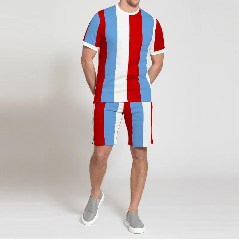 

New Men's Suit Striped European And American Hawaiian Fashion Trend Breathable Casual Loose Short-Sleeved Shorts