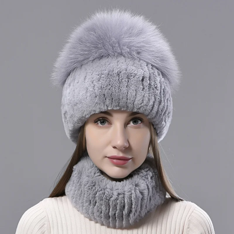 

Зимние теплые шапки, женские шапочки из натурального меха кролика Рекс, шарфы, вязаные вручную однотонные пушистые шапки с помпоном