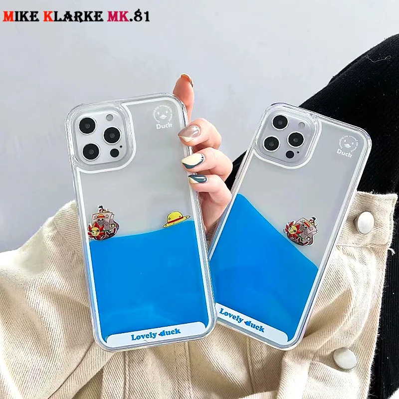 3D Clear Flowing Liquid Swimming pirates ship Back Cover For iPhone13 12 Mini 11 Pro Max X XR 8 7 Plus Cute Transparent Case | Мобильные