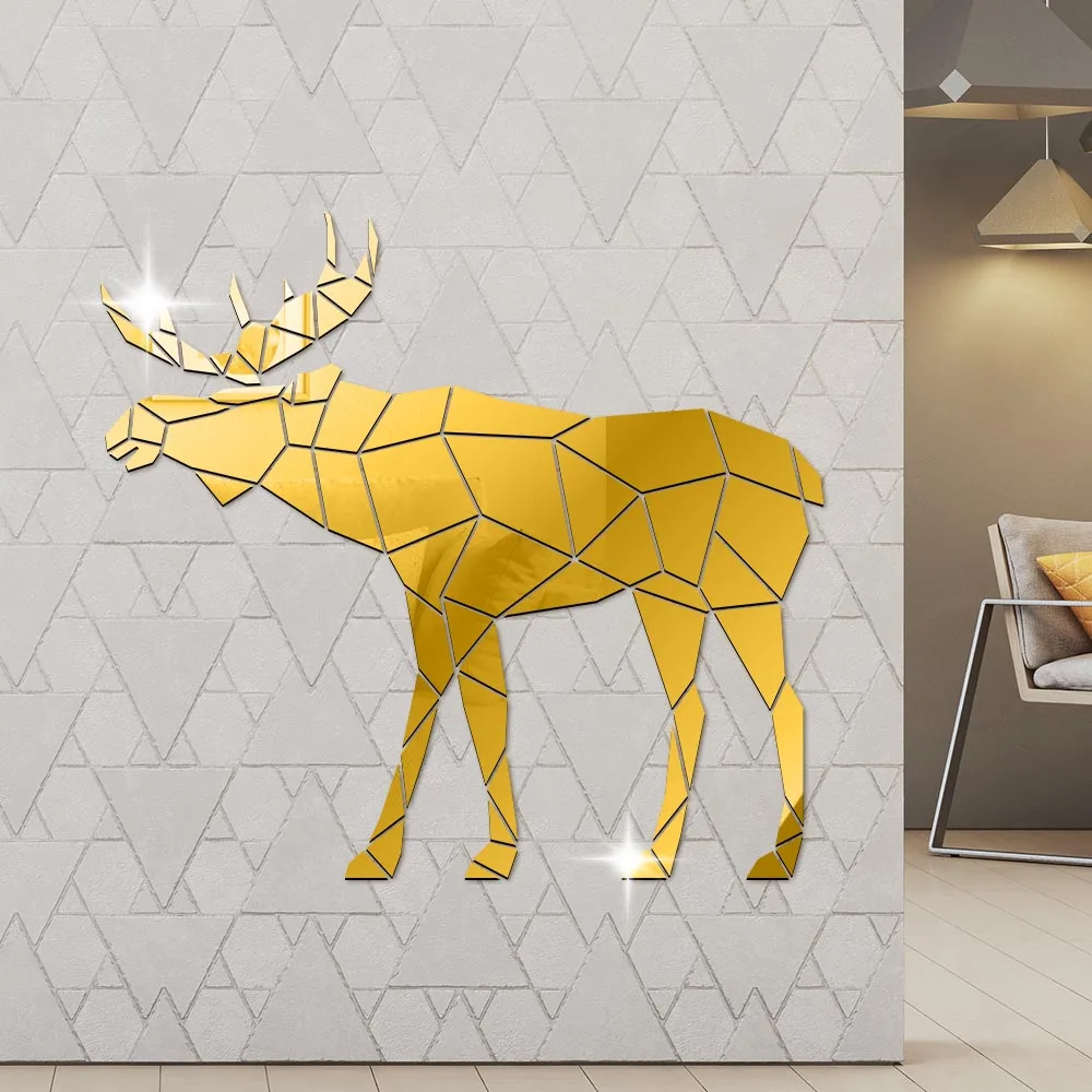 Moose Polygonal Wall Stickers Wild Animal Hunting Modern Home Decor Deer Geometric DIY Acrylic Mirror Stickers Mural Hunter Gift