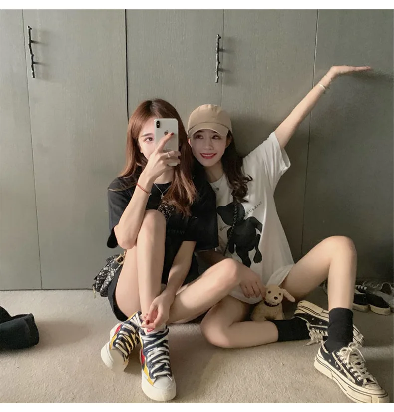 Новинка 2020 Женская свободная Милая модная футболка с короткими рукавами в