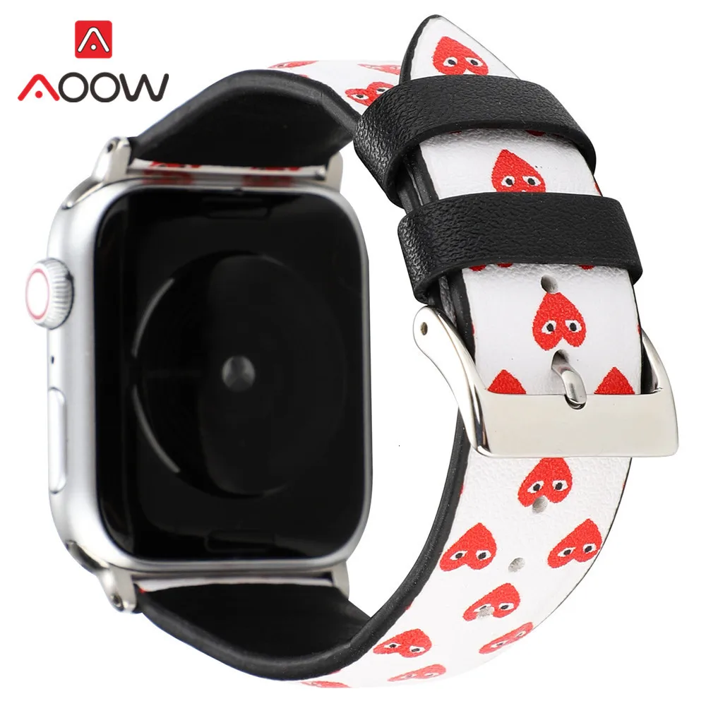 Кожаный ремешок для часов с камуфляжной печатью для Apple Watch, 40 мм, 44 мм, 38 мм, 42 мм, браслет с сердечками для мужчин и женщин, ремешок для iWatch 1, 2, 3, 4
