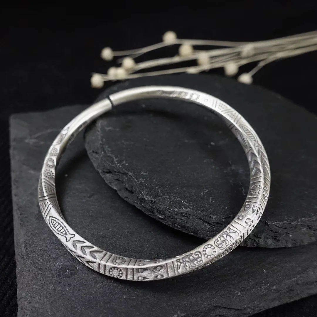 999 Серебряный браслет Ретро винтажный мужской Viking War открытый Тотем прочный
