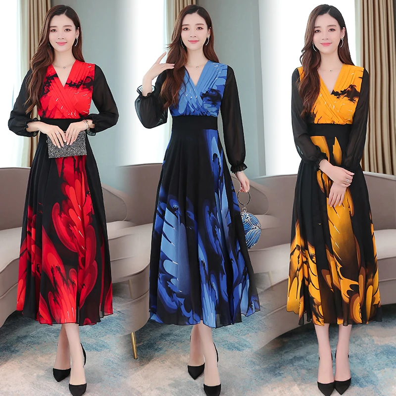 Синее желтое красное шифоновое платье с цветочным принтом летняя богемная