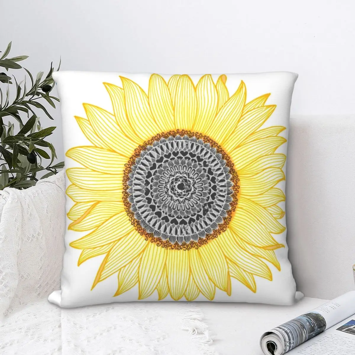 

Golden Mandala Sunflower Square Pillowcase Cushion Cover funny Zipper Home Decorative Throw Pillow Case Sofa Seater Simple