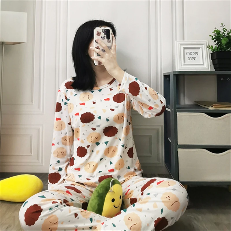 

Women's loose casual long-sleeved trousers two-piece cardigan home service comfortable plus size suit breathable pajamas