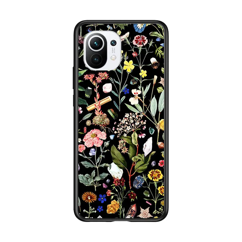 

Flower illustration for Xiaomi Mi 11 10T Note 10 Ultra 5G 9 9T SE 8 A3 A2 A1 6X Pro Play F1 Lite 5G Black Phone Case