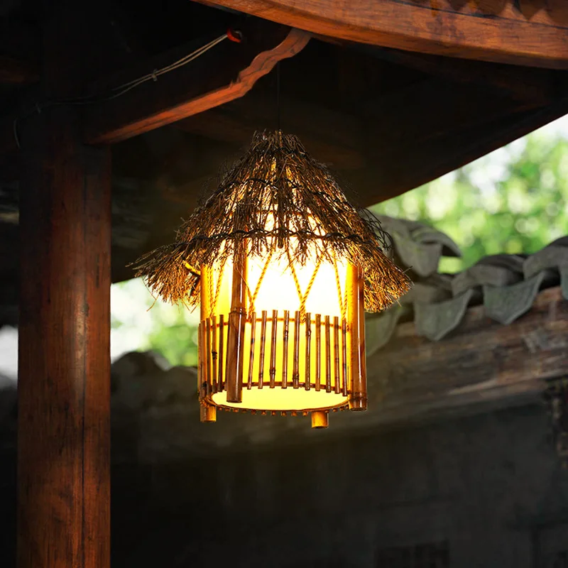 Bamboo chandelier Chinese-style bamboo lantern lamp Japanese-style restaurant Zen simple lamp Tea Room Pot Restaurant lamp