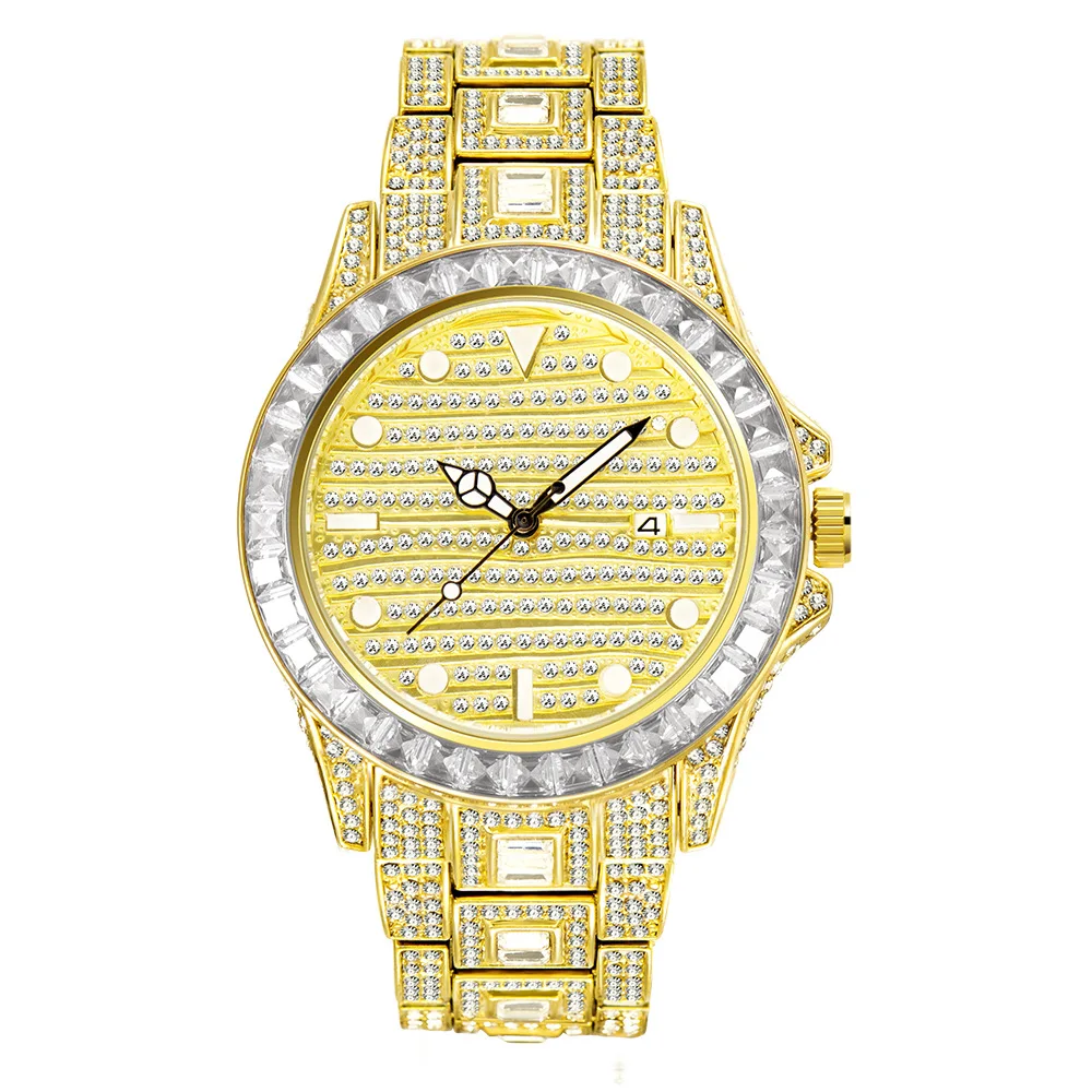 

Hip Hop Trendy Luxury Men's Watch Full Diamond Stainless Steel Waterproof Date Display Unique Waterproof Men's Quartz Watch