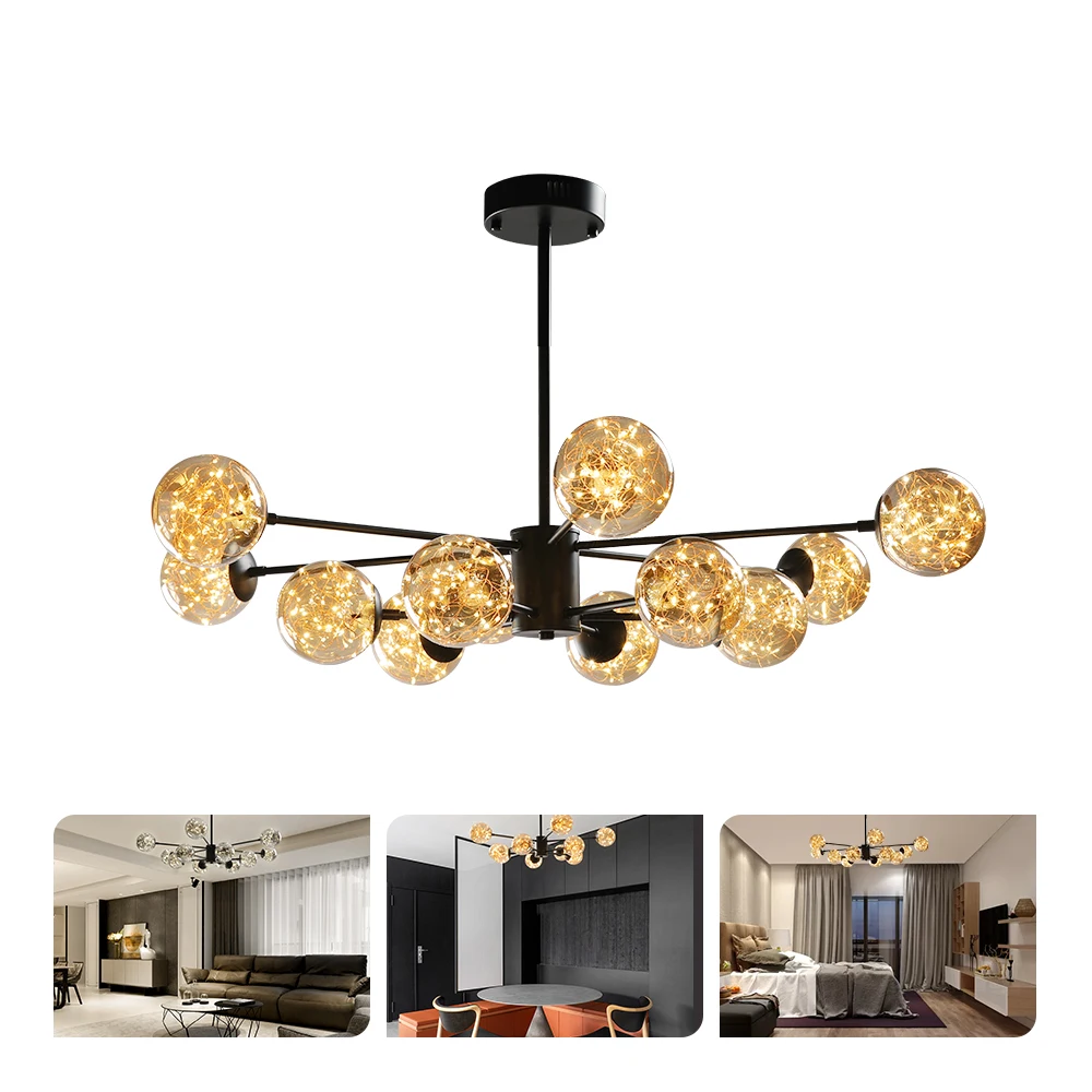 

Iron Chandelier Amber/Matte Black 8/10/12 32w/40w/48w Modern Ceiling Lamp Indoor Lighting Living Room Lamp