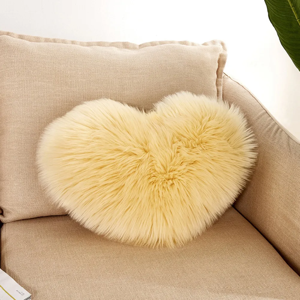 Heart Shaped Faux Wool Fur Cushion Fluffy Soft Plush Throw Pillow Pillowcase Pillowslip Sofa Car Decor Washable Love Shaggy Bed | Дом и сад