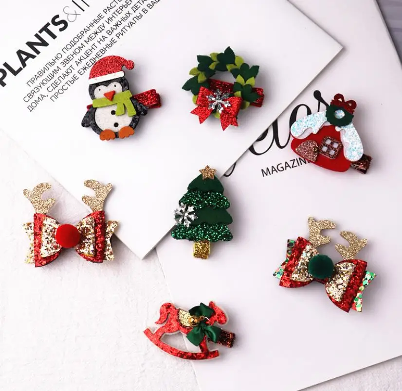 Новый Рождественский подарок заколка для волос цветок Санта Клаус аксессуары