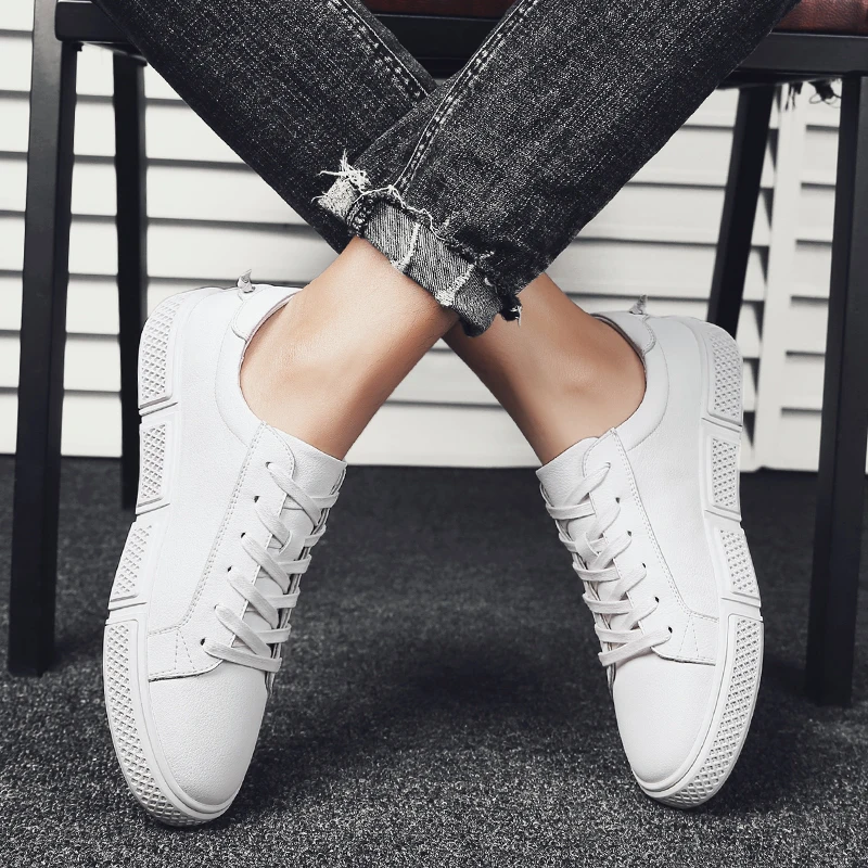 Man Shoes Casual Leather Classic White Men Lace-Up Sneakers Travel Walking Shoe Fashion Spring Autumn | Обувь