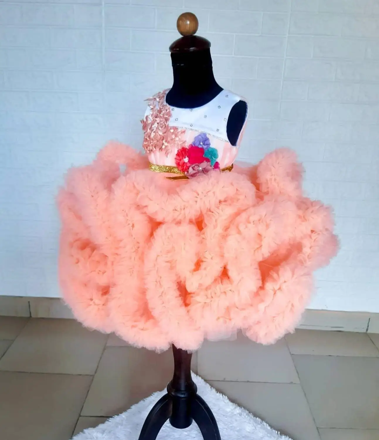 

Princess Flower Girls Dresses Cute Girls First Birthday Dress Toddler Cloth Puffy Party Pagaent Gown for Girls