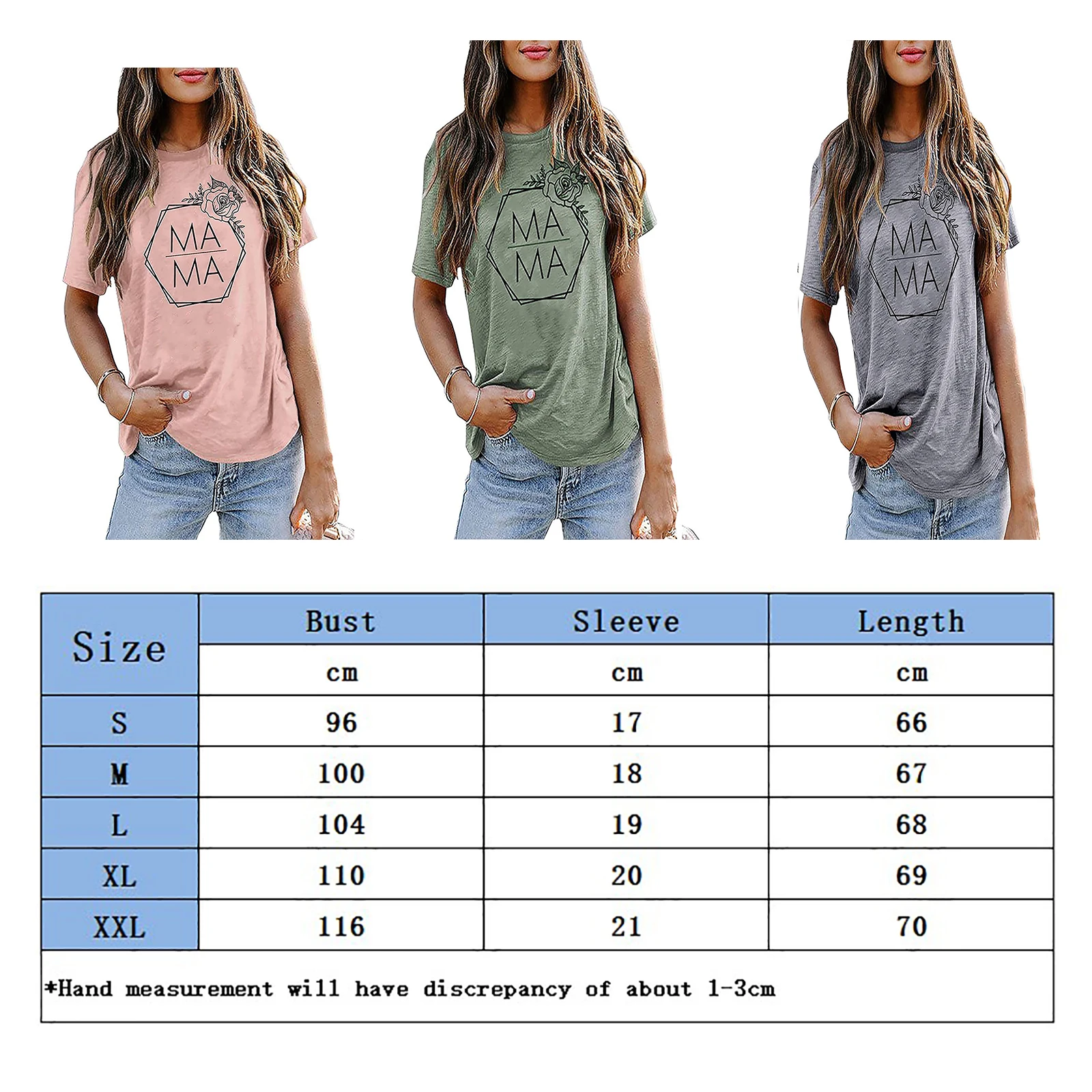 

New MAMA Letter Rose Print Short Sleeve T Shirt Fashion Round Neck Casual Loose Top All Match Shirts For Women Mother's Day Gift