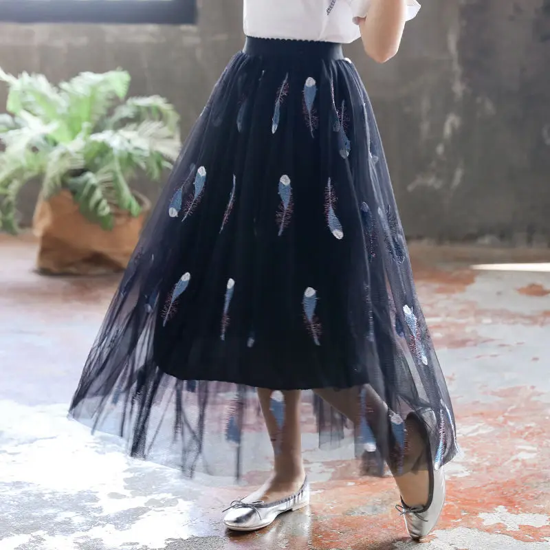 Длинная юбка с вышивкой для девочек 8 14 лет|Юбки| |