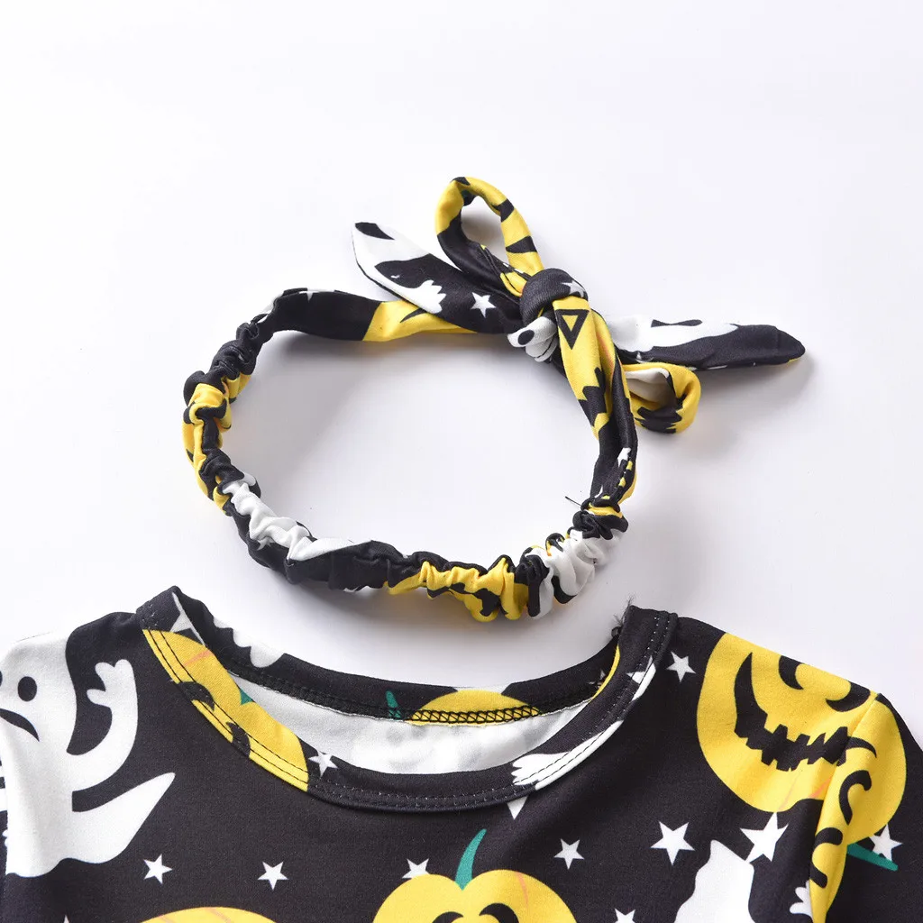 Платья для девочек малышей маленьких Хэллоуин с тыквой призраками кружевное