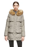 women thickened mid long down jacket with removable fur hood large pockets