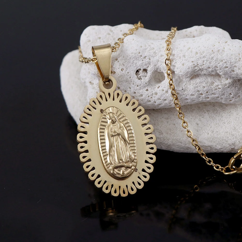 Овальное ожерелье из нержавеющей стали для женщин золото христианские костяные