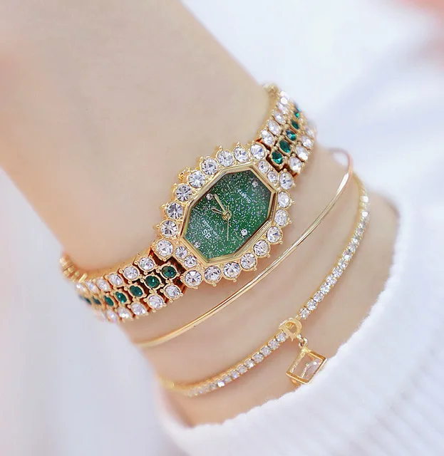 Модные часы blingbling, BS Bee Sister женские часы со стразами женские стальные кварцевые наручные часы с небольшим циферблатом кофейные наручные часы - Цвет: Зеленый