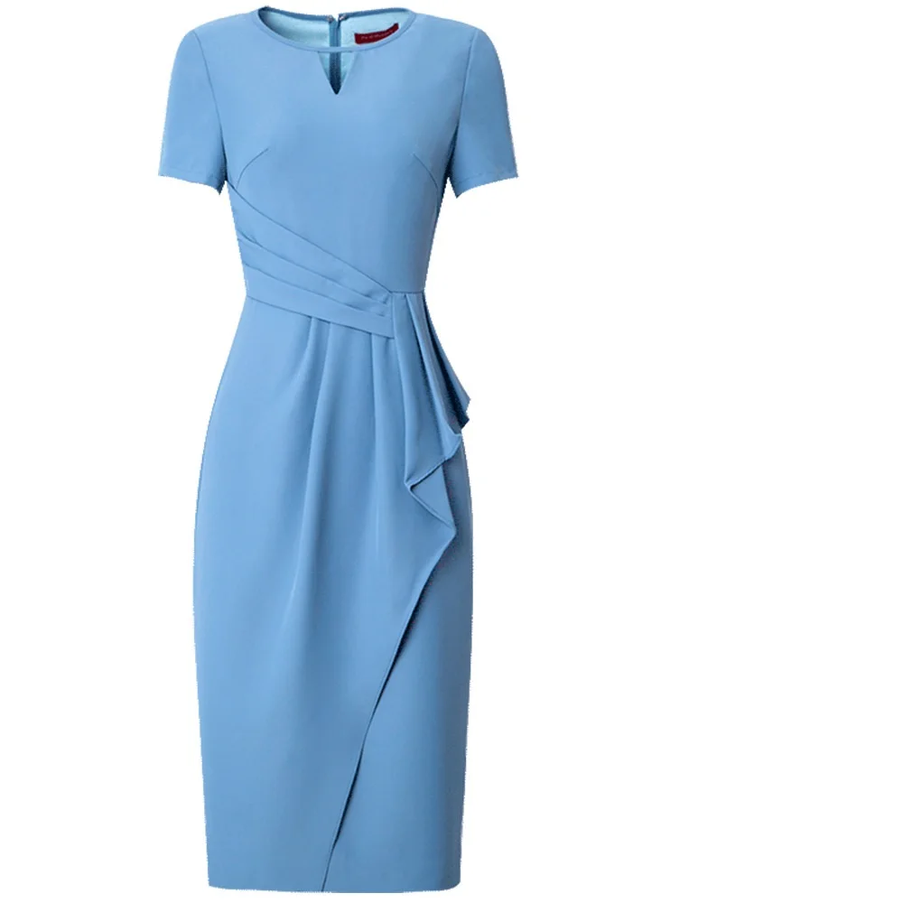 

New Summer 2021 Womanliness Retro Dress Plus Code Women Solid Chiffon Dress Short Sleeve Slim Business Office Work Party Dresses