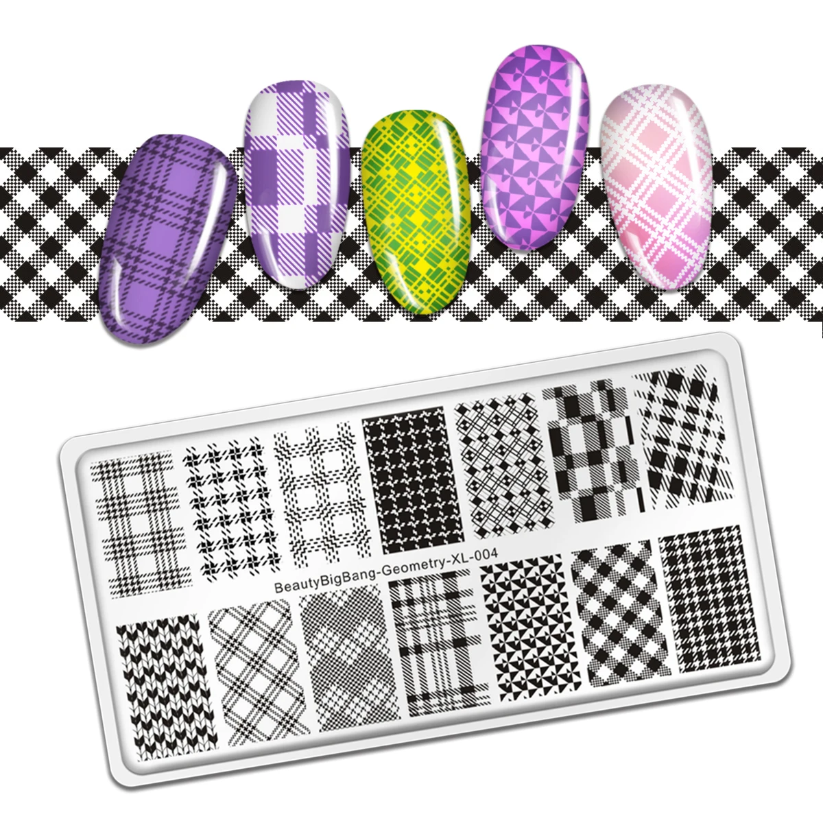 BEAUTYBIGBANG Rectangle Plaid Pattern Nail StampTemplate Geometric DIY Manicure Christmas Halloween Image Plate Art Tools | Красота и