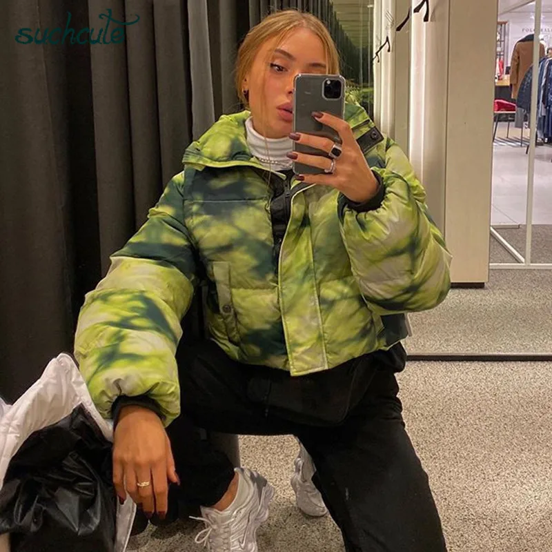 SUCHCUTE Tie dying, женский пуховик, парка, на молнии, зимнее пальто, осень, Теплый Женский Modis Kurtka damsk Puffer Chaqueta Mujer