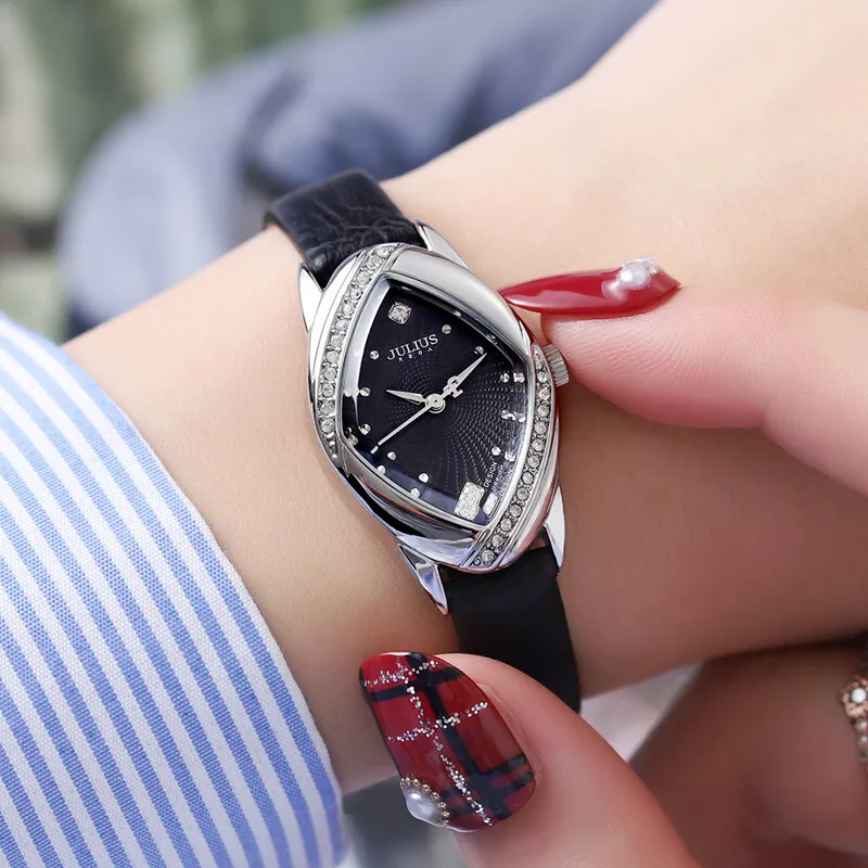 Julius Lady Women's Watch Japan Quartz Hours Fine Fashion Clock Bracelet Leather CZ Rhinestone Girl's Birthday Gift Box 660|box box|box gift
