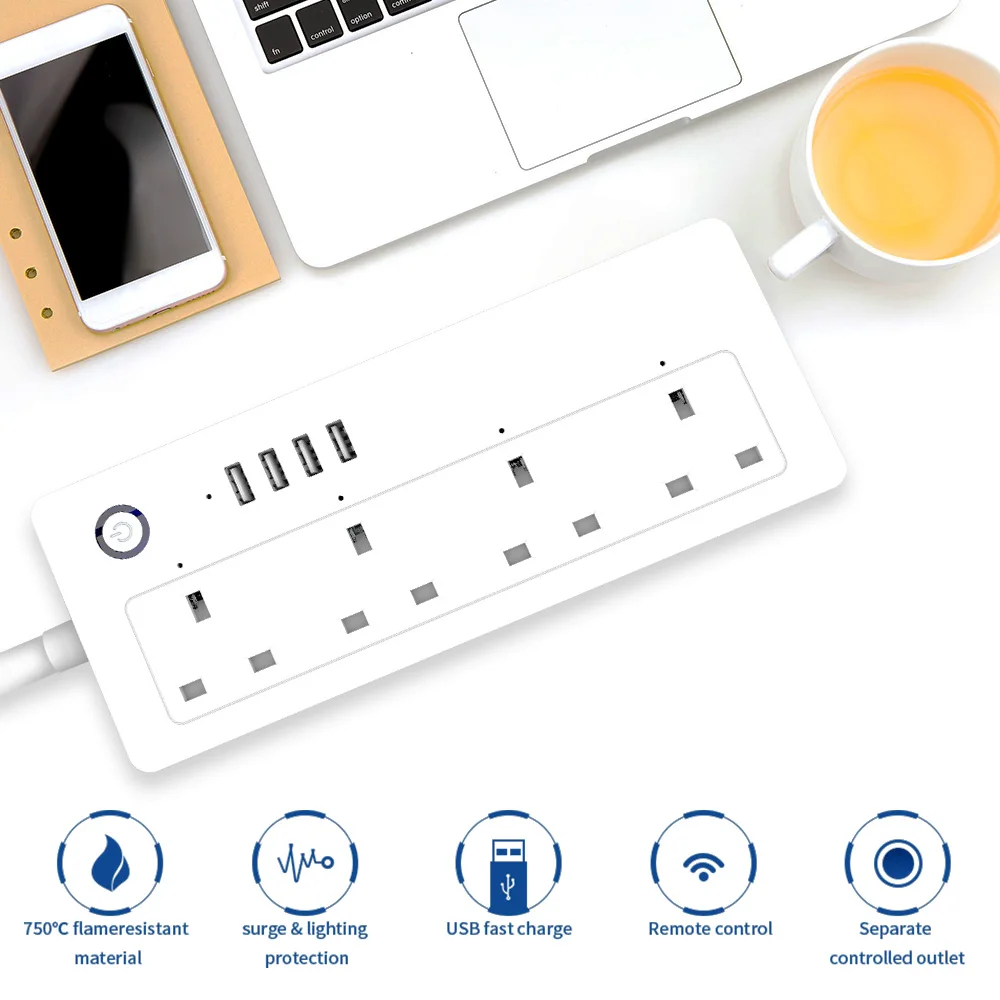 4 розетки Розетка Wifi умная лента питания с USB 4 зарядным портом, приложение Голосовое управление работает с Alexa Google Home Assistant