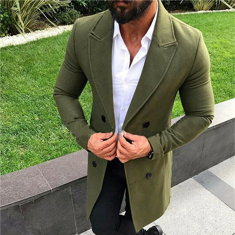 2019 Winter Wool Jacket Men's High-quality Coat Casual Slim Collar Woolen Long Cotton Trench Overcoat New | Мужская одежда