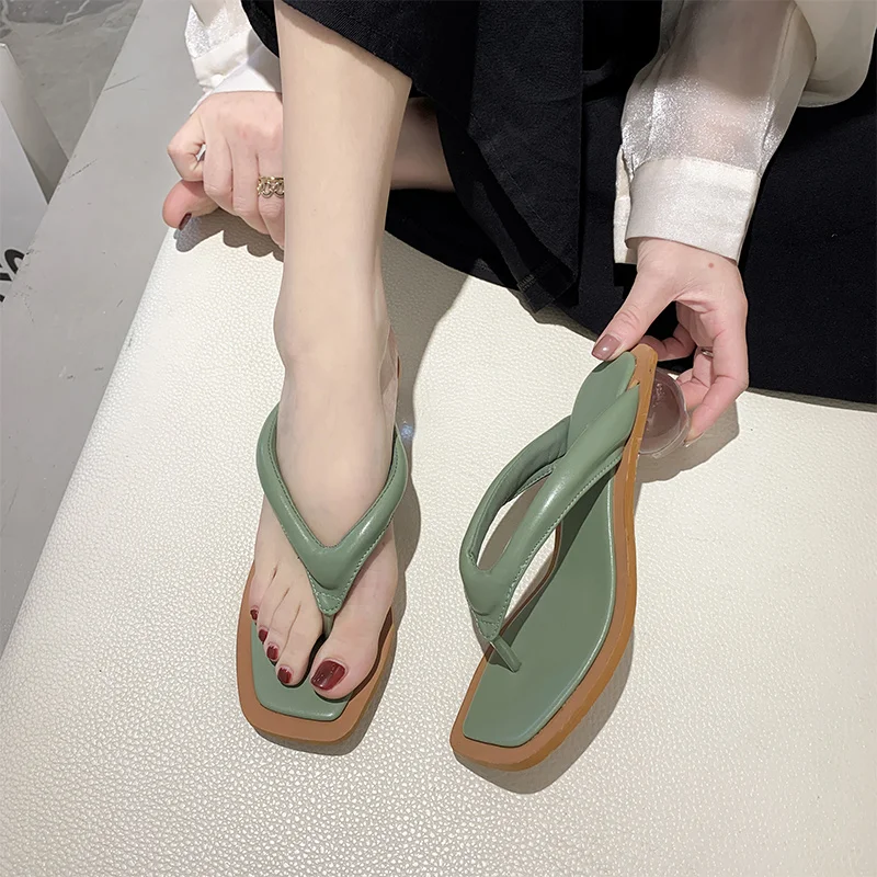 

Shoes Woman's Slippers Glitter Slides Fashion Square heel Transparent Heel Rubber Flip Flops Med 2021 Jelly Luxury Block Soft