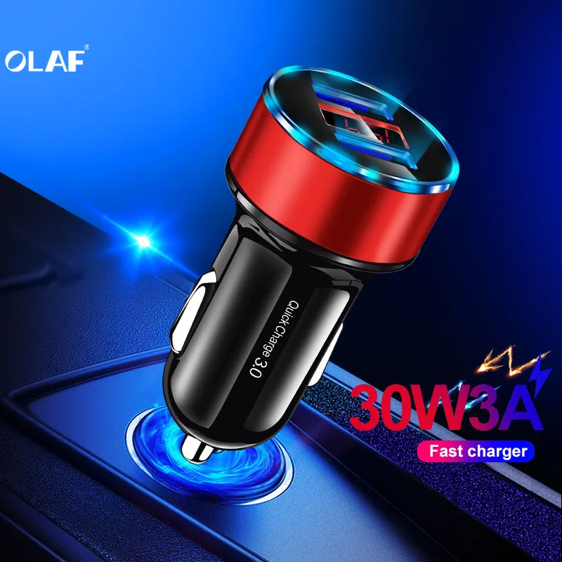 Автомобильное зарядное устройство OLAF QC 3,0 USB для samsung a50 S9 Quick Charge 3,0 30W 3A быстрая зарядка автомобильное зарядное устройство 2 usb-порта зарядное устройство для мобильного телефона s