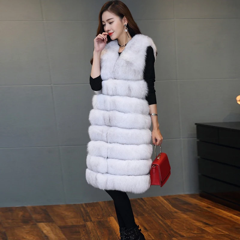 Женская зимняя модная жилетка из искусственного лисьего меха женская теплая