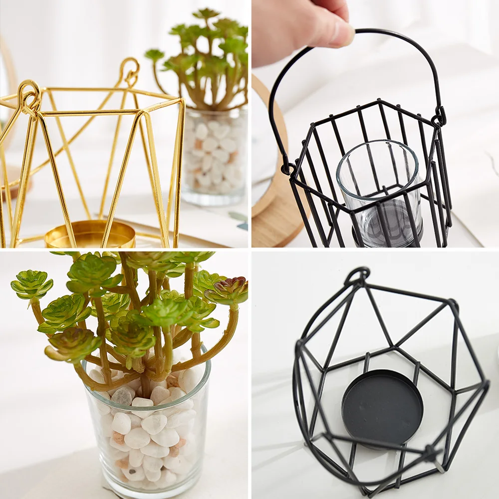 

Nordic Style Geometric Iron Rack Holder Metal Stand with Ceramic Planter Desktop Garden Pot for Succulents Plants Home Decor