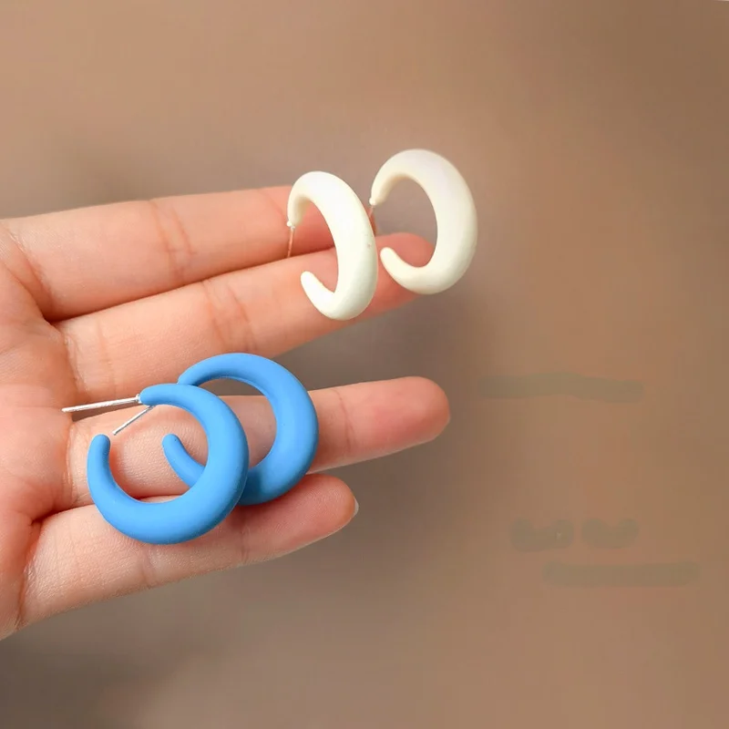 

S925 Fashion Jewelry Hoop Earrings Blue Cream Color Popular Style Hot Sale Round Resin Earrings Jewelry for Women 2021 New Trend