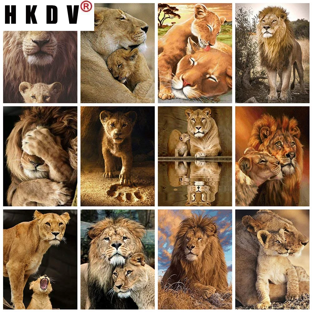 

HKDV 5D DIY Diamond Embroidery Lion Animals Diamond Painting Cross Stitch Full Square Rhinestones Mosaic Art Living Home Decor