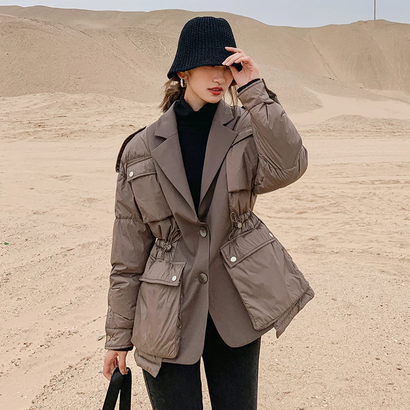 Autumn Winter 2023 Female Jackets Korean Trench New Suit Stitching Fake Two-Piece Short Thick Warm Loose Casual Women Coats Ins